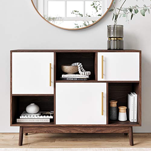 Product Cover Nathan James 75502 Ellipse Modern Multipurpose Display Storage Unit Entryway Furniture, White/Brown