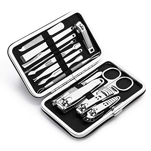 Product Cover 15PCS Stainless Steel Manicure & Pedicure Kits, Professional Facial, Cuticle and Nail Care, Perfect Gift for Women and Men with Luxurious Black Case.