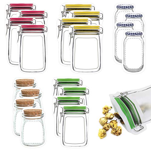 Product Cover 20 Pack Mason Jar Zipper Bags, Food Storage Snack Sandwich Zipper Bags, Reusable Airtight Seal Food Storage Bags, Leak-Proof Food Saver Bags for Travel Camping and Kids