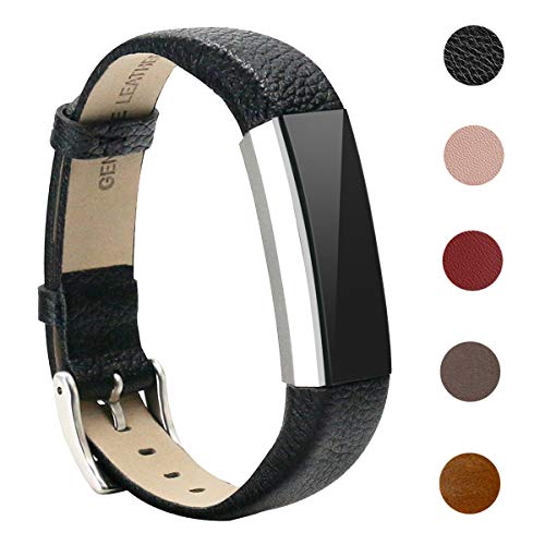 Product Cover Bands Compatible for Fitbit Alta and Fitbit Alta HR, Bear Village Genuine Leather Band for Fitbit Alta HR, Adjustable Replacement Sport Wrist Bands for Fitbit Alta Fitness Tracker - Black