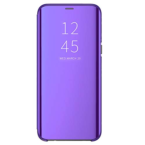 Product Cover Slim Samsung Galaxy Note 9 Case, Translucent View Window Front Function Mirror Screen Flip Electroplate Plating Stand Scratchproof Full Body Protective Case for Samsung Note 9 (Purple)