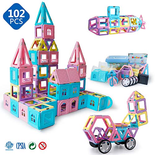 Product Cover Magnetic Toys for Kids Toddlers Magnetic Tiles Magnetic Castle Blocks Preschool Magnet Toys Set 102 Pieces.