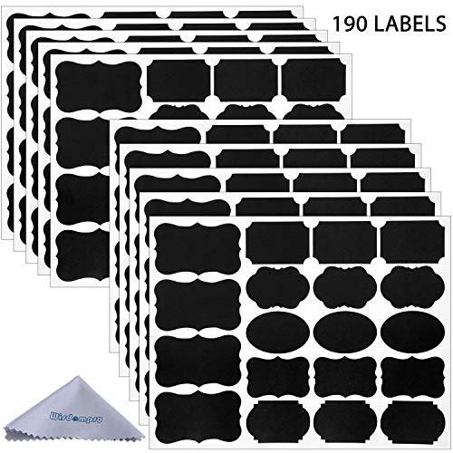 Product Cover Wisdompro Chalk Board Labels Stickers for Food Jars, Spice, Glass, Cups, Bottles, Containers and Canisters, Decorative Reusable Waterproof Blackboard Labels - 10 Sheet (190Pcs)