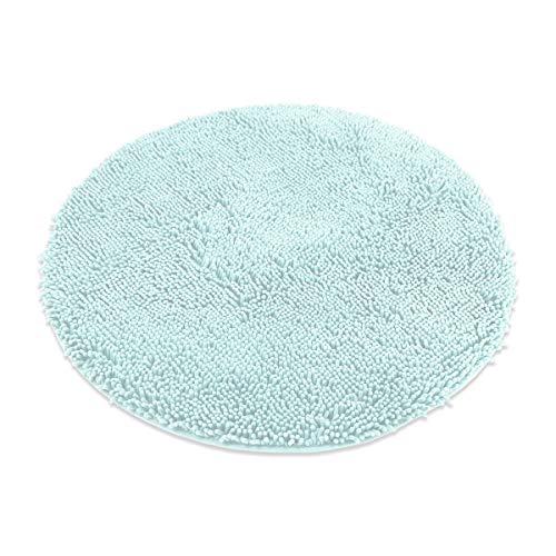 Product Cover MAYSHINE Round Bath Mat Non-Slip Chenille 3 Feet Shaggy Bathroom Rugs Extra Soft and Absorbent Perfect Plush Carpet for Living Room Bedroom, Machine Wash/Dry-Spa Blue
