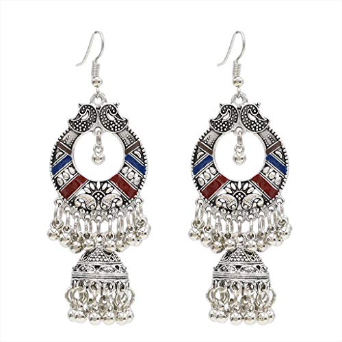 Product Cover Kofun Earrings, Traditional Ethnic Indian Earrings Bali Jhumka Jhumki Gypsy Dangle Earrings Red