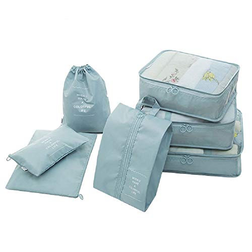 Product Cover Styleys Packing Cubes 7 Set Lightweight Travel Nylon Luggage Organizers with Laundry or Toiletry or Shoe Bag (Sky Blue)