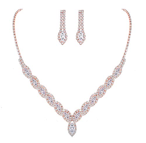 Product Cover YSOUL Sparkling CZ Rhinestone Earrings Necklace Jewelry Set for Bridal Bridesmaid Wedding Evening Party Prom (Rose Gold)