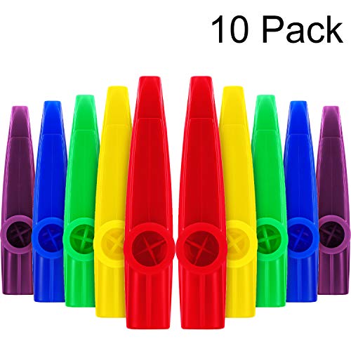 Product Cover Blulu Plastic Kazoos Musical Instruments with Kazoo Flute Diaphragms for Gift, Prize and Party Favors, 5 Colors (10 Pieces)