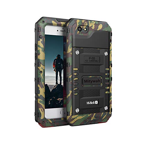 Product Cover Mitywah Shockproof Case for iPhone 6 6s Waterproof Full Body Protective Cover Built-in Screen Protection, Heavy Duty Armor Military Grade Rugged Hard Aluminum Metal Case Tough for 6 / 6s,Camouflage
