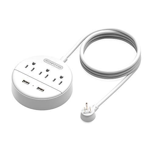 Product Cover Power Strip with USB, NTONPOWER Travel Power Strip Flat Plug, 9.8 ft Extra Long Extension Cord, 3 Outlet 2 USB Desktop Charging Station Wall Mount for Home, Dorm Room, Office and Cruise Ship, White