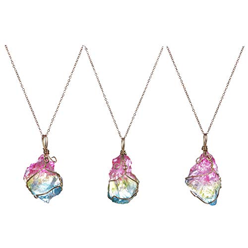 Product Cover Rainbow Stone Necklace, 1 Pack Crystal Rock Quartz Pendant Necklace, 100% Natural Stone (Random Shape)