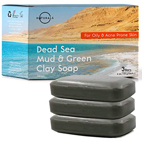 Product Cover O Naturals Dead Sea Mud Bar Soap Treats Skin with 21 Dead Sea Minerals. All Natural Soap. Deep Cleansing Face & Body Soap with French Green Clay. Organic Ingredients Triple Milled Vegan 3-Pack 4oz