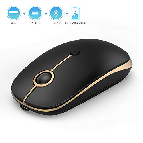 Product Cover Rechargeable 2.4GHz Wireless Bluetooth Mouse, Jelly Comb MS04 Slim Triple Mode Mouse with Bluetooth, USB or Type C Connection for Laptop, iPad/iPhone(iPad OS 13, iOS 13 and Above),MacBook, PC