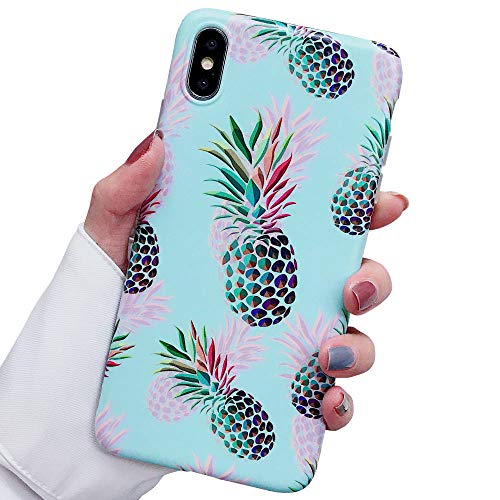 Product Cover ooooops iPhone Xs Case, Red & Green Pineapple Pattern Design, Slim Fit Clear Bumper Soft TPU Full-Body Protective Cover Case for iPhone Xs/X 5.8'' (Illusion Pineapples)
