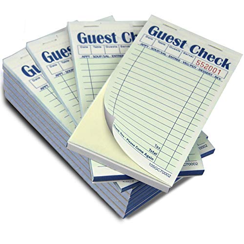 Product Cover [10 Pads, 50 Sheets/Pad] Double Part Guest Check Pads for Restaurants, Perforated 2 Part Green and White Carbonless Check Book for Bars, Cafes and Restaurant Orders