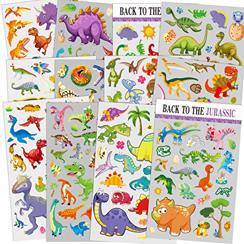 Product Cover HORIECHALY 12 Sheets Dinosaur Stickers, 260 Different Dinosaurs for Boys, Kids, Teacher, Parent, Grandparent, Kids Craft, Party Favors, Scrapbook Making, Reward Stickers