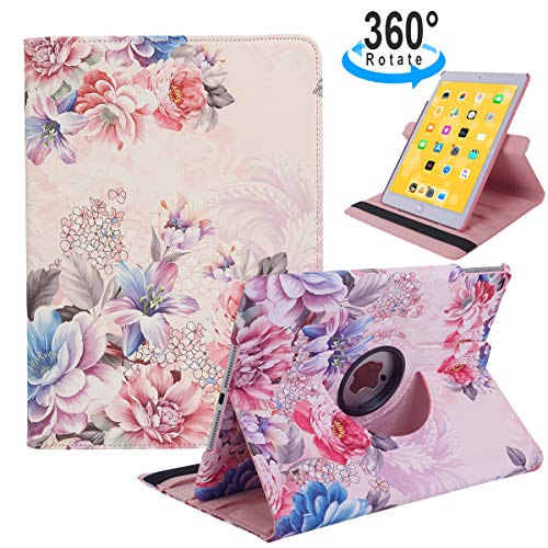 Product Cover iPad 9.7 2018/2017, iPad Air 2, iPad Air Case - 360 Degree Rotating Stand Protective Cover with Auto Sleep Wake for Apple New iPad 9.7 inch (6th Gen, 5th Gen) / iPad Air 2013 Model (Peony Flowers)