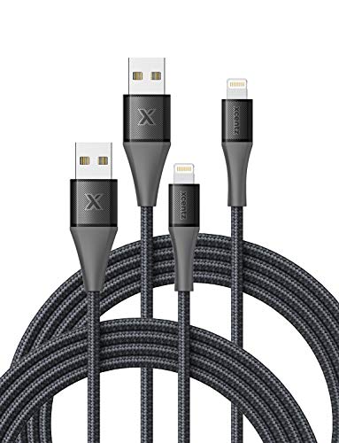Product Cover iPhone Charger 3ft 2 Pack Xcentz, Apple MFi Certified Lightning Cable High-Speed Braided Nylon iPhone Cable Premium Metal Connector for iPhone 11/11 Pro/Max/X/XS/XR/XS Max, iPad Pro/Mini/Air, Black