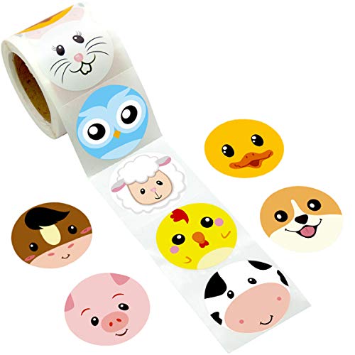 Product Cover Farm Face Animal Sticker Perforated 200Pcs Per Roll for Kids Party Favor