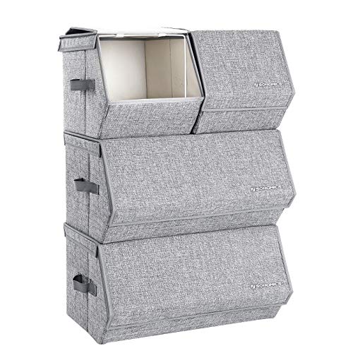 Product Cover SONGMICS Stackable Storage Bins With Lids, Toy Organizer, Metal Frame, Magnetic Closure, For Clothes Toys Books, Set of 4, Gray URLB22GY