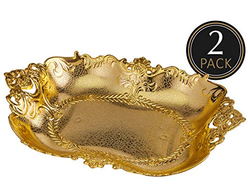 Product Cover Impressive Creations Reusable Decorative Serving Basket - Plastic Platter with Elegant Gold Finish - Functional and Modern Weaved Design