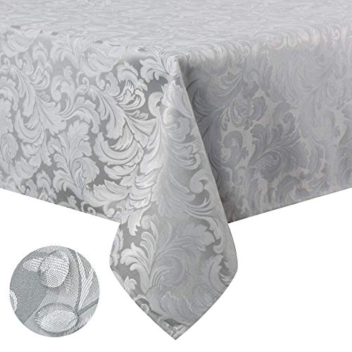 Product Cover Tektrum 70 X 70 inch Square Damask Jacquard Tablecloth Table Cover - Waterproof/Spill Proof/Stain Resistant/Wrinkle Free/Heavy Duty - Great for Banquet, Parties, Dinner, Kitchen, Wedding (Silver Gray)