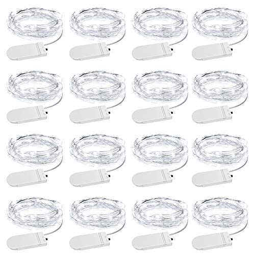 Product Cover Olafus 16 Pack LED Fairy Lights, 2m 6.6ft 20 Silver Wire Micro LEDs String Lights with Battery (Included), IP68 Waterproof Firefly Light for Indoor Decor, Wedding Party, DIY, Cool White