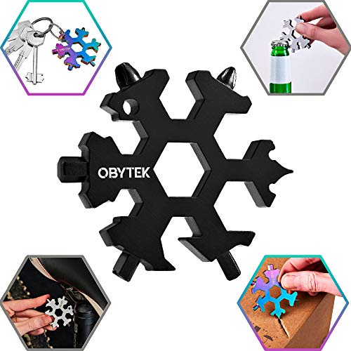 Product Cover Obytek 19-in-1 Titanium Steel Snowflake Multi Tool - EDC Multitool Keychain for Men - Portable Multi-Tool - Adventure Tool Combination - Wrench - Bottle Opener - Screwdriver - Gift Idea for Him