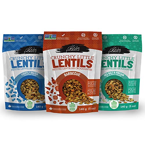 Product Cover Three Farmers Crunchy Little Lentils Variety 3 Pack - 3 x 140g Bags - Lightly Salted, Sea Salt & Vinegar, Barbecue