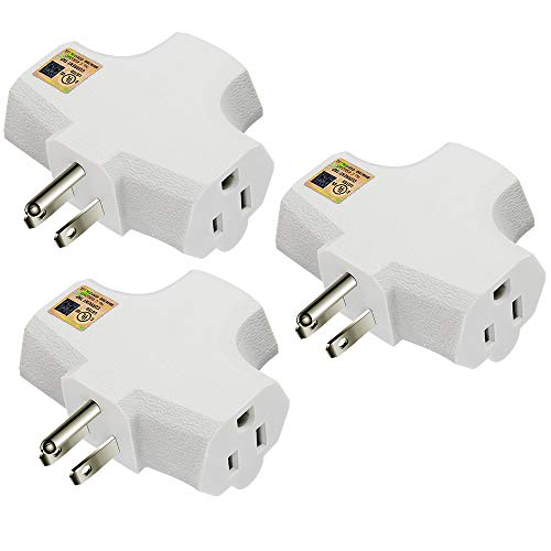 Product Cover Kasonic 3-Outlet Grounding Adapter (3 Pack); Heavy-Duty Grounded Power Tap; UL Listed Plug Extender (White)