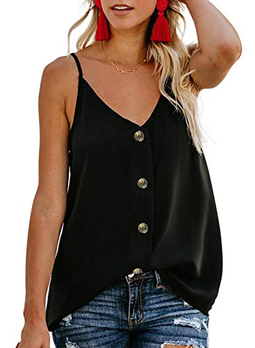 Product Cover BLENCOT Women's Button Down V Neck Strappy Tank Tops Loose Casual Sleeveless Shirts Blouses