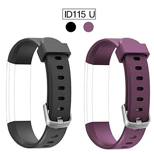 Product Cover ID115U ID115UHR ID115U HR Replacement Bands, ID115UHR ID115U HR Fitness Tracker Bracelet Band Replacement, Adjustable Wristbands Smart Watch Straps with Fashion Charm Color, 2 Pack, Black Purple