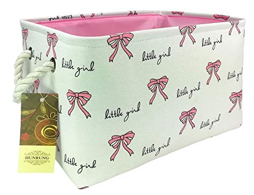 Product Cover HUNRUNG Rectangle Storage Basket Cute Canvas Organizer Bin for Pet/Kids Toys, Books, Clothes Perfect for Kid Rooms/Playroom/Shelves (Bowknot)
