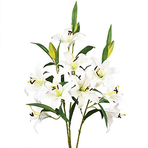 Product Cover Sunm boutique Artificial Lily Flowers, Easter Lily Flowers with 9 Full Bloom Flower Heads and 3 Buds, Real Touch Rubbery Lily Flower Bouquets for Easter, Wedding Party Office Home Decor, Pack of 3