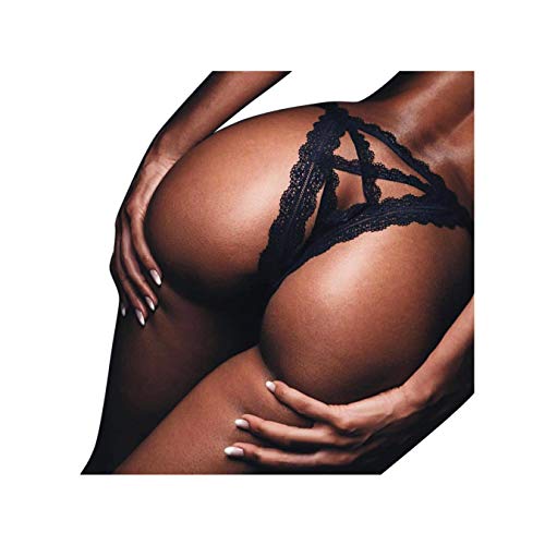 Product Cover Sexy G-String, Womens Sexy Lace Flowers Solid Color Low Waist Panties G-String Thongs Underwear (Black, S)