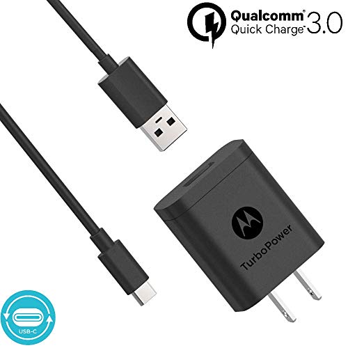 Product Cover Motorola TurboPower 18 QC3.0 Charger with 3.3 Foot USB-A to USB-C Cable for Moto Z, Z2, Z3, Z4, X4, Motorola One, One Power, G7, G7 Play, G7 Plus, G6, G6 Plus [NOT for G6 Play] (Retail Box)