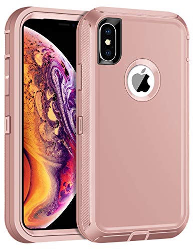 Product Cover WOLLONY for iPhone Xs Max Case,3 Layer Shockproof Drop-Proof Anti-Scratch Heavy Duty Protective Case for Apple iPhone Xs Max Non-Slip Hybrid TPU PC Bumper Cover (Pink)