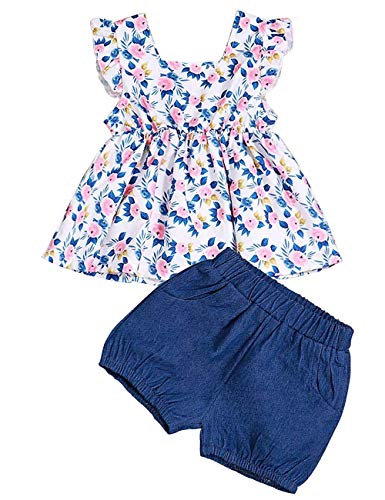 Product Cover Little Girls Summer Outfit Holiday Floral Mini Dress Tops Shorts Clothing Set