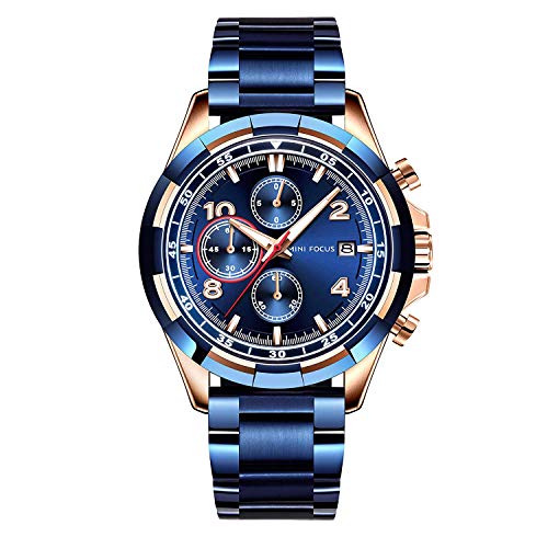 Product Cover Mini Focus Men's Business Quartz Watches Stainless Steel Strap Chronograph Waterproof Luminous Wristwatch Man Blue