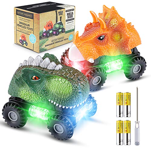 Product Cover Magicfun Dinosaur Cars Gifts for Boys Girls, 2 Pack Dino Cars with LED Light Sound Dinosaur Toys Animal Vehicles for 2-8 Year Old Boys Girls Toddlers Kids Christmas Birthday Gifts