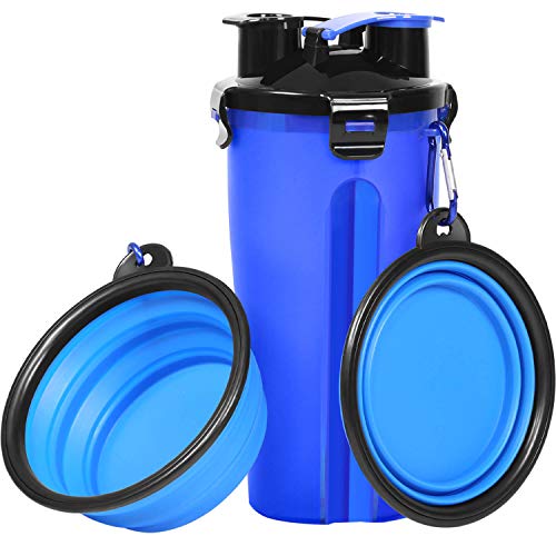Product Cover UPSKY Dog Water Bottle Dog Bowls for Traveling Pet Food Container 2-in-1 with Collapsible Dog Bowls, Outdoor Dog Water Bowls for Walking Hiking Travelling ... (Blue)