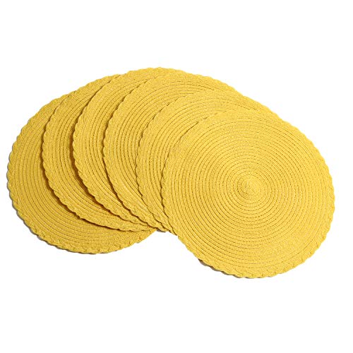 Product Cover U'Artlines Indoor & Outdoor Round Cotton Placemat, Perfect for Fall, Dinner Parties, BBQs, Christmas Parties and Everyday Use,6pcs placemats, Yellow