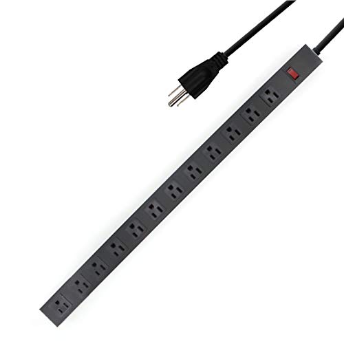 Product Cover 12-Outlets Heavy Duty Power Strip with 6 Ft UL 14AWG Cord Straight Plug for Commercial, Industrial, School and Home,15A 125V 1875W ,ETL Certification, Black