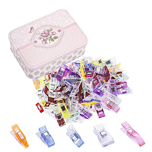 Product Cover 150 Pack Sewing Clips and Quilting Clips,5 Sizes Multipurpose Wonder Clips Plastic Clips Tin Box for Crafting, Crochet and Knitting, Quilting Binding Clips, Paper Clips,Fabric Clips