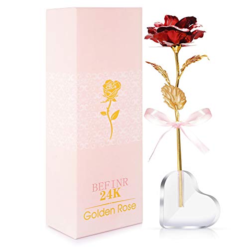 Product Cover BEFINR 24K Gold Rose Flower, Best Gift for Valentines Day, Mother's Day, Women, Anniversary, Wedding, Birthday Gift, Special Days, Treating Yourself (Red)