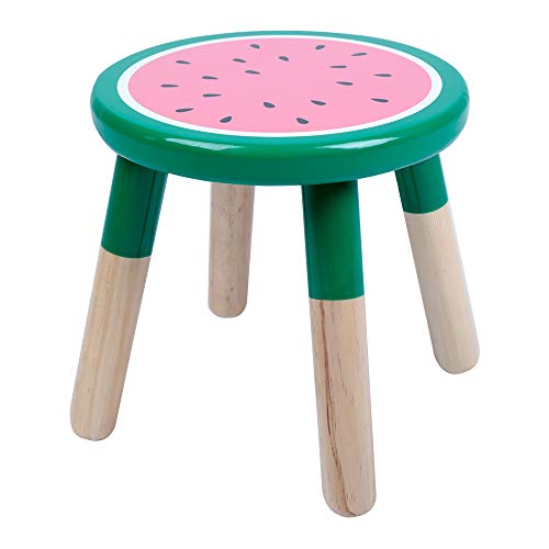 Product Cover RUYU 9 Inch Kids Solid Hard Wood Fruit Chair, Crafted Hand-Painted Wood with Assembled Four-Legged Stool, Bedroom, Playroom, Watermelon Furniture Stool for Kids, Children, Boys, Girls(Watermelon)
