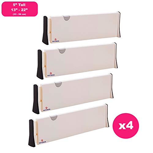 Product Cover Rapturous 4 Pack Drawer Dividers - 5 Inch High and Expandable from 13-22 Inches, Dresser Drawer Organizers - Adjustable Drawer Organization Separators for Kitchen, Bedroom, Bathroom and Office Drawers