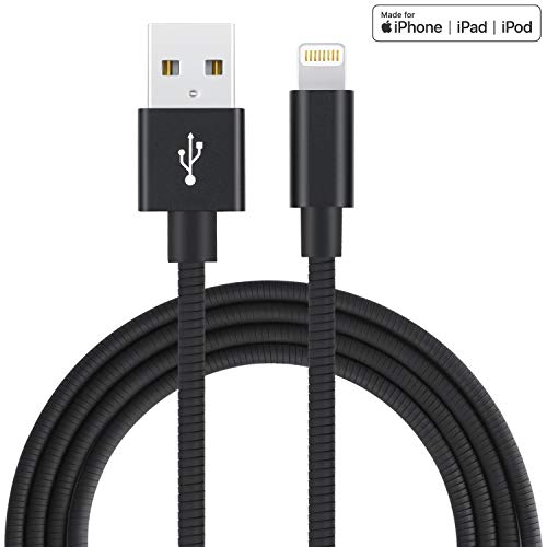 Product Cover Metal iPhone Charger Cord [Apple MFi Certified], 0101 Metal Braided USB Cable Cords for iPhone Xs MAX/XR/XS/X/8/7/7Plus/6/6Plus/6S/6S Plus/5/5S/5C/SE,iPad Pro/Air/Mini (Dark Grey, 3.3 ft)