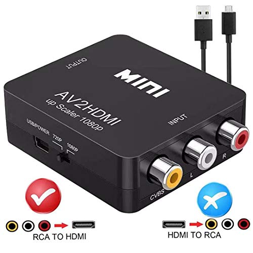 Product Cover RCA to HDMI, AV to HDMI,YUANLY 1080P Mini RCA Composite CVBS AV to HDMI Video Audio Converter Adapter Supporting PAL/NTSC with USB Charge Cable for PC Laptop Xbox PS4 PS3 TV STB VHS VCR Camera DVD