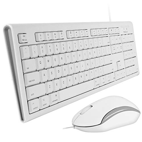Product Cover Macally Full Size USB Wired Keyboard & Mouse Combo for Mac Mini Pro, iMac Desktop Computer, MacBook Pro Air Laptops - Mac Compatible Apple Shortcuts, Extended with Number Keypad, Rubber Dome Keycaps
